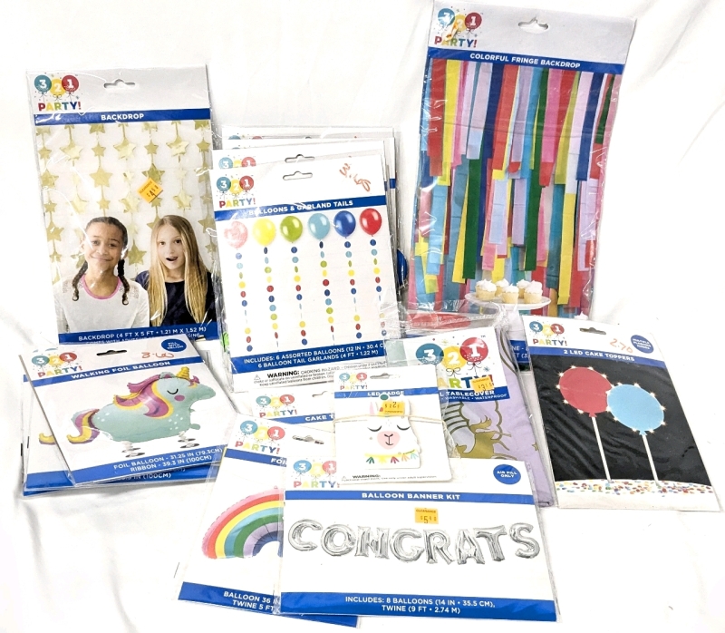 15 New Party Supplies : Backdrops, Walking Unicorn & Rainbow Foil Balloons, Cake Toppers , Table Cover +