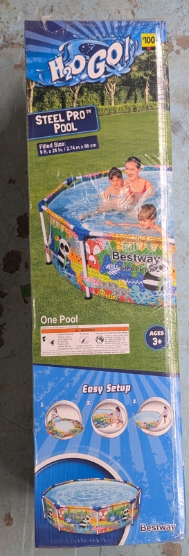 New - H&sup2;O Go! Steel Pro Pool. Filled Size 9ft x 26in - Retails For 100USD