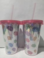 2 New | Adorable Pumpkin Themed Tumblers w/ Straws | Both Measure 6.5"