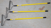 3 New TrueLiving Long Handle Yard Rakes . Measures 56" long . End of Rakes have slight bend