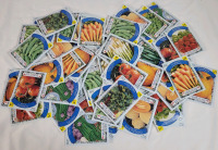 50 New Vegetable Seed Packs . Tomato , Carrot , Chives , Okra , Radish , Onion , Pumpkin plus more . Sell By 12/24 Stamp on Packs