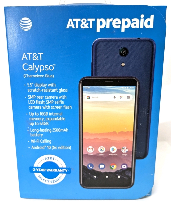 New AT&T Calypso 5.5" Screen 16GB Android 10 Smartphone : Chameleon Blue : IMEI 864226052794191 | See Desc