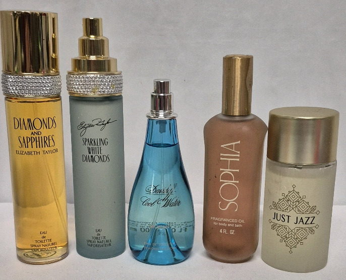 5 Bottles Women's Eau De Toilette Sprays Elizabeth Taylor, Davidoff, Just Jazz & Sophia
