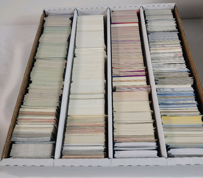 1989 - 2022 MLB Baseball Trading Card Singles in Quad Long Box . Topps , Score , Panini , Donruss , UD . 1500+ Trading Cards