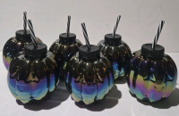 6 New | Plastic Pumkin Juice Cups W/ Straws 5" Tall