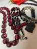 Carved Buddha / Raspberry Glass / Brick and Capped Bead Necklace