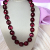 Carved Buddha / Raspberry Glass / Brick and Capped Bead Necklace - 2