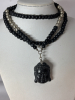 Carved Buddha / Raspberry Glass / Brick and Capped Bead Necklace - 4
