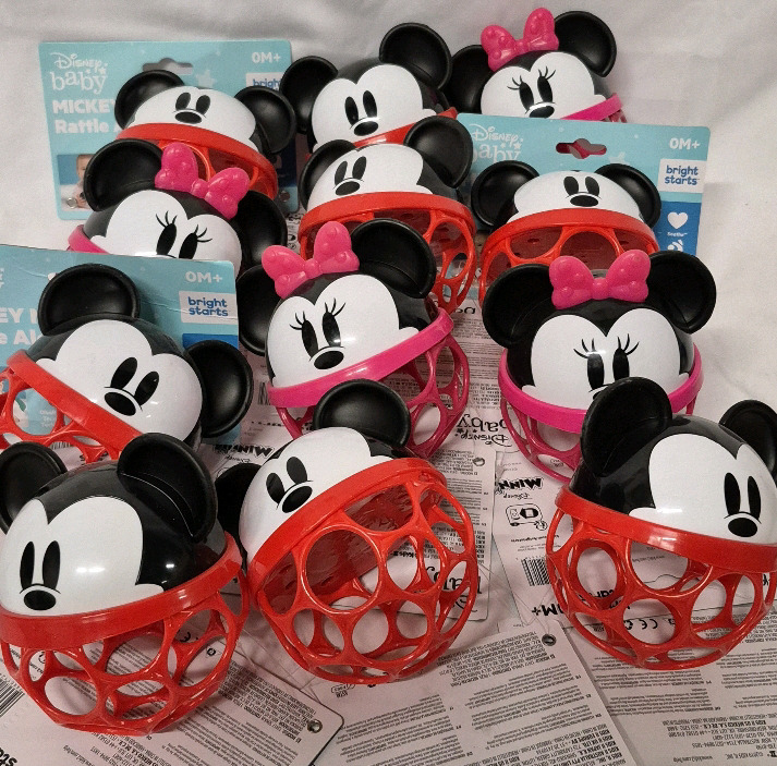 12 New Disney Baby Mickey & Minnie Mouse Rattles for 0M+ 4.5" Tall