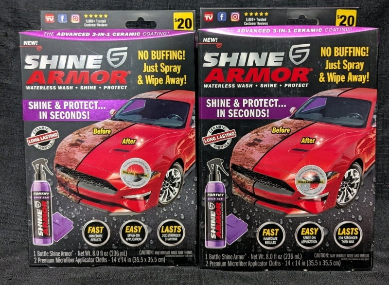 2 New: Shine Armour Waterless Wash - 1 Bottle and 2 Microfiber Clothes Per Pack - Each Bottle is 236ml