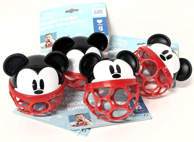 3 New Disney Baby Bright Starts Mickey Mouse Rattle Along Buddies for 0M+ | Retails $35 each, $140 Full Retail Value!