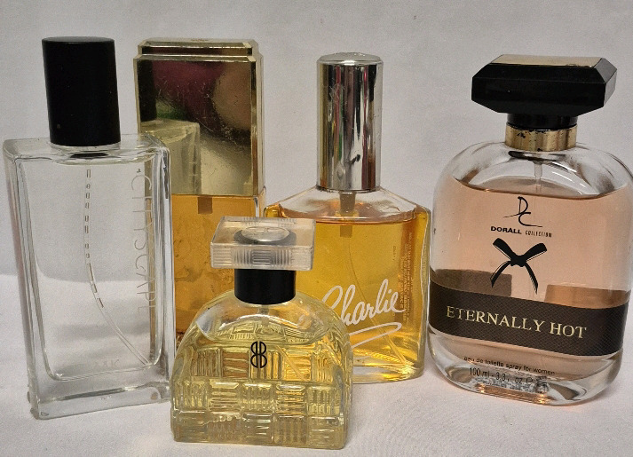 5 Bottles Women's Eau De Toilette Sprays Charlie, Bill Blass, White Shoulders, Eternally Hot & City Scape