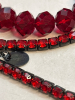 2 Bracelets Lampwork Faceted Bead 2 Necklaces Prong Set Red Rhinestone Line Jappaned /Gun Metal Beauty - 3