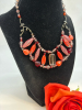 2 Bracelets Lampwork Faceted Bead 2 Necklaces Prong Set Red Rhinestone Line Jappaned /Gun Metal Beauty - 4