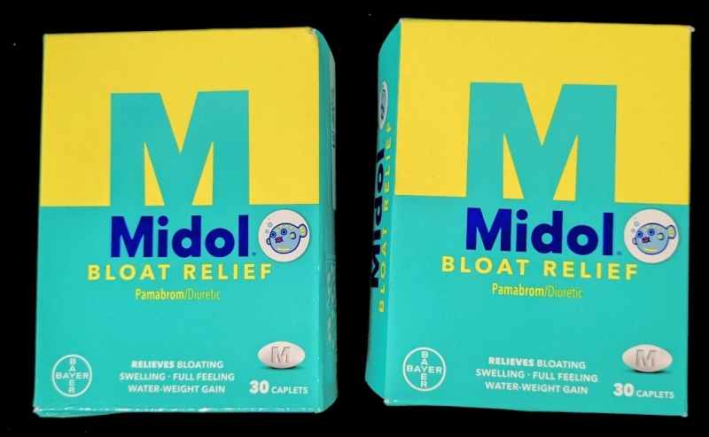 2 New MIDOL Bloat Relief (Panabrom/Diuretic) - 30 Caps each | EXP 2025/08