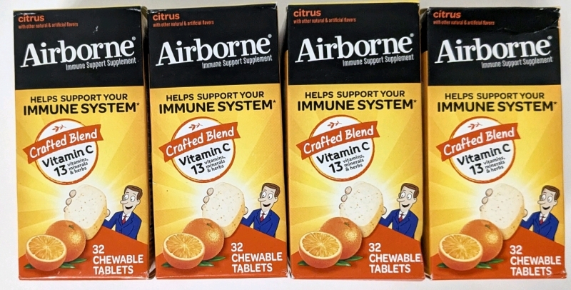 4 New AIRBORNE Immune Support Supplements - 32 Chewable Tabs ea | EXP 09/2025