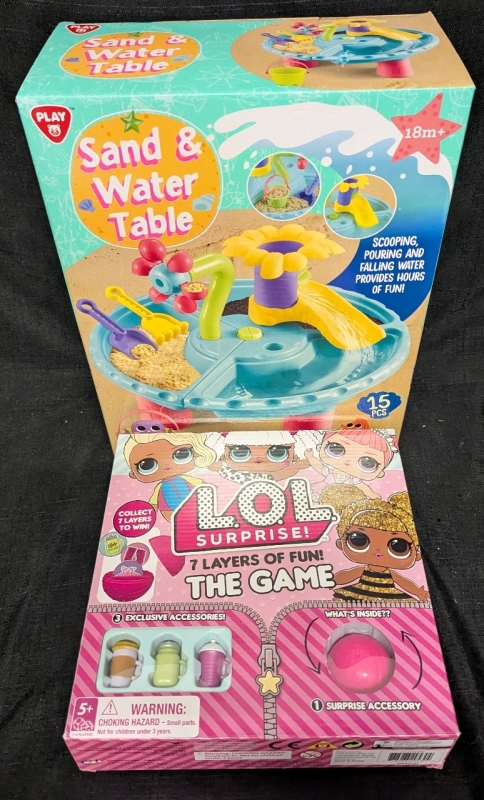 2 New: 1 Sand and Water Table Set 17.5" x 17.5" x 15.25" Assembled Size - 1 LOL Surprise! 7 Layers of Fun! the Game