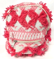 New Retro Fringed Neon Pink & Coral Soft Canvas Mini Backpack - 10" x 5" x 8" Tall