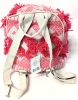 New Retro Fringed Neon Pink & Coral Soft Canvas Mini Backpack - 10" x 5" x 8" Tall - 3