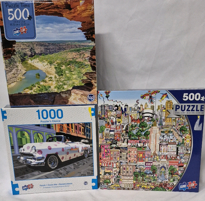 3 New Sure Lox 500 & 1000 Piece Puzzles