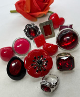 12 Rings Red Stones Large Statements Retro Lucite Rhinestone
