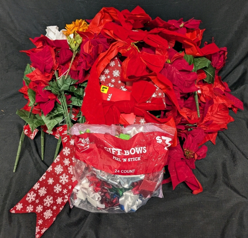 New: Huge Decoration Lot! Lots of Fake Poinsettia's - Decorative Bows