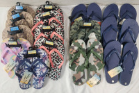 15 New Ladies & Mens Flip-Flops . Ladies Size Small 5/6 & Medium 7/8 . Men's Size Small 8/9 , Medium 9/10 & Large 11/12 .
