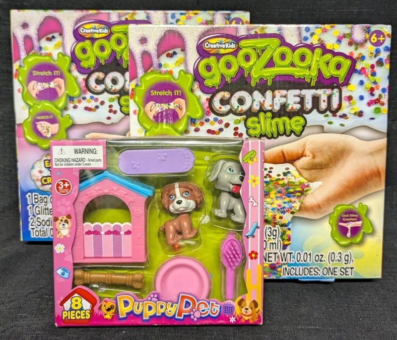 3 New: 2 Goozooka Confetti Slime - Puppy Pet Kit