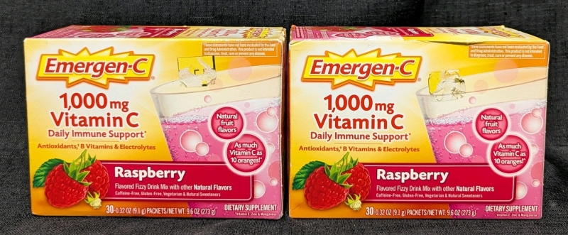 2 New: Emergen-C 1000mg Vitamin C Daily Immune Support - 30x 9.1g Packets Per Pack