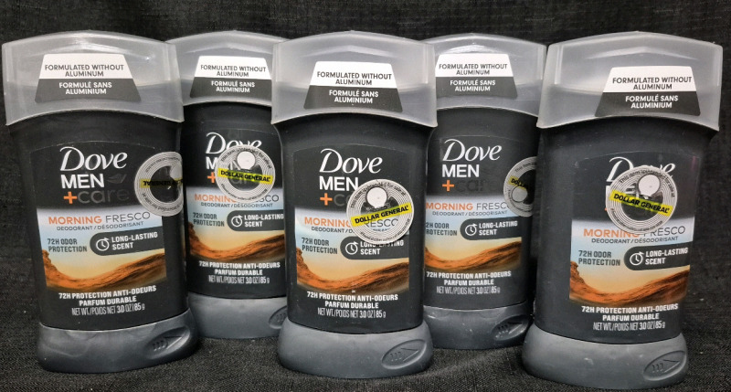 5 New Dove Men's Deoderant 72 Hour Odor Protection Morning Fresco 85g Each