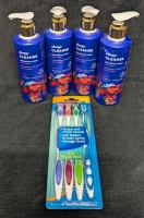 5 New: 4 Always Cleanse Refreshing Wash Light Scent 250ml Each - 4 Rexall Soft Toothbrushes