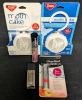 5 New: Health Lot - Lip Gloss Taurus - Lip Stick Peach Mimosa - Hydration Chap Stick Sweet Peach - 2 Moth Cakes Kills Moths, Carpet Beetles