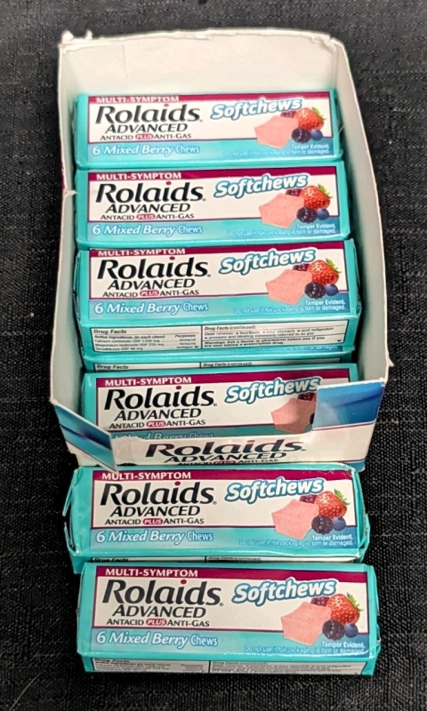 9 New: Rolaids Advanced Antacid Soft Chews - 6 Mixed Berry Chews Per Pack - 1 Pack EXP 12/23 - 8 Packs Exp 08/24