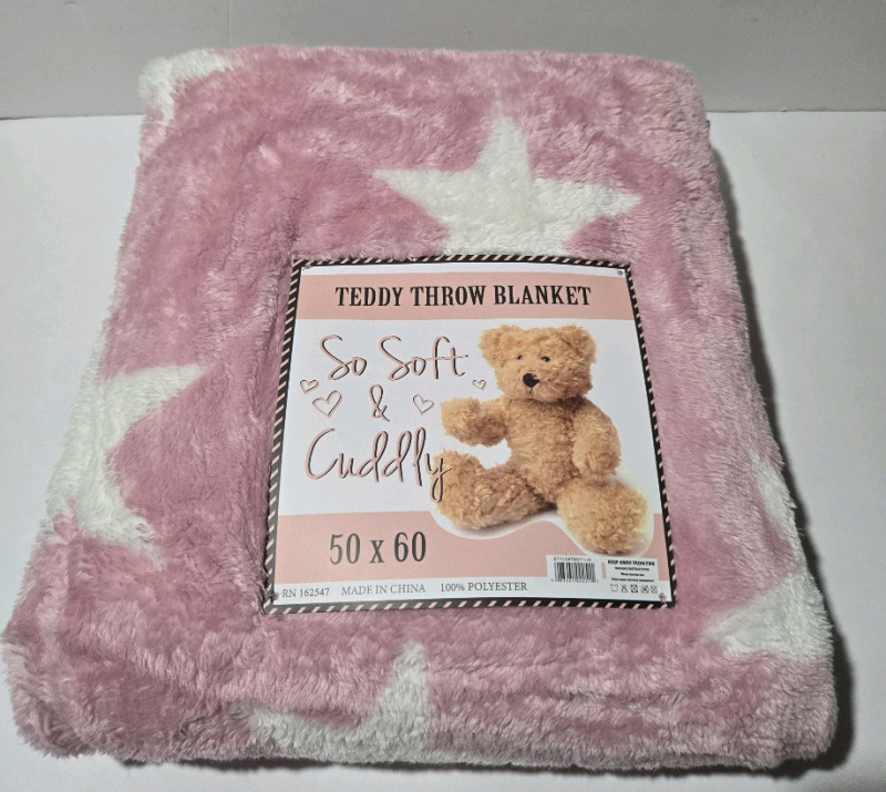 New | Teddy Throw Blanket 50" x 60" Pink