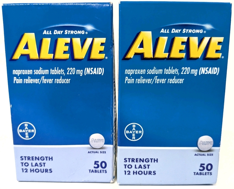 2 New ALEVE 220mg Naproxen Sodium Pain Reliever Fever Reducer - 50 Tablets ea | EXP 2026-02 to 2026-08