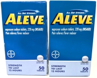2 New ALEVE 220mg Naproxen Sodium Pain Reliever Fever Reducer - 50 Tablets ea | EXP 2026-02 to 2026-08