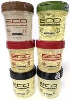 6 New ECO STYLE Max Hold Hair Styling Gels ; 2x Black Castor/Flaxseed Oil, 2x Argan Oil, 1x Coconut Oil, 1x Olive Oil - 473ml ea