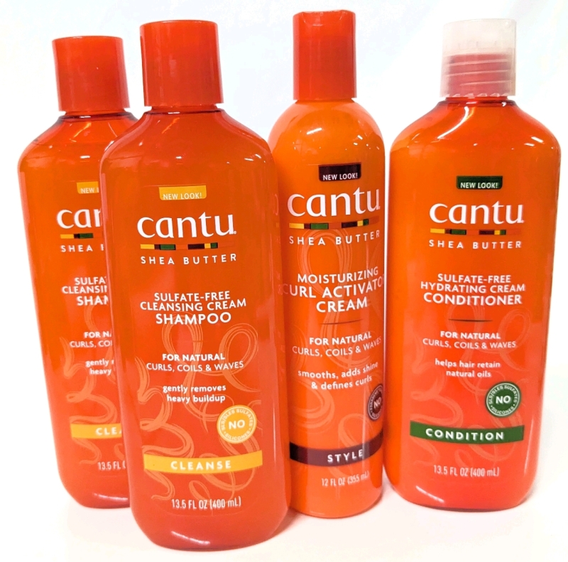4 New CANTU Shea Butter Hair Care for Curls & Waves : 2x Shampoo 400ml, Curl Activating Cream 355ml & Hydrating Cream Conditioner 400ml