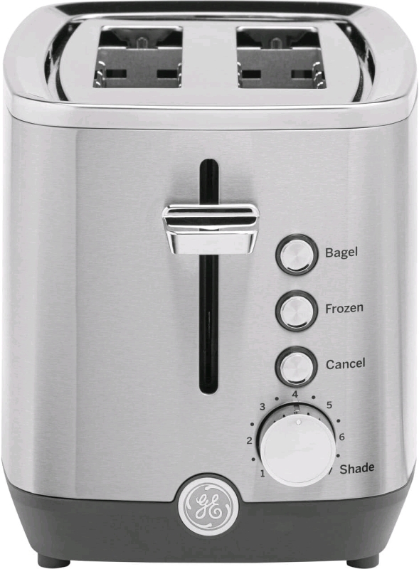 As-New GE 2 Slice Stainless Steel Toaster, Extra Wide Slots for Toasting Bagels, Breads, Waffles & More, 7 Adjustable Shade Settings, Removable Crumb Tray Model G9TMA2SSP1SS | Retails Over $100!