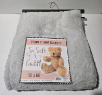 New | Teddy Throw Blanket 50" x 60" Grey