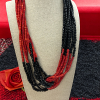Vintage Beautiful Black & Red Colour Block 8 Strand Necklace