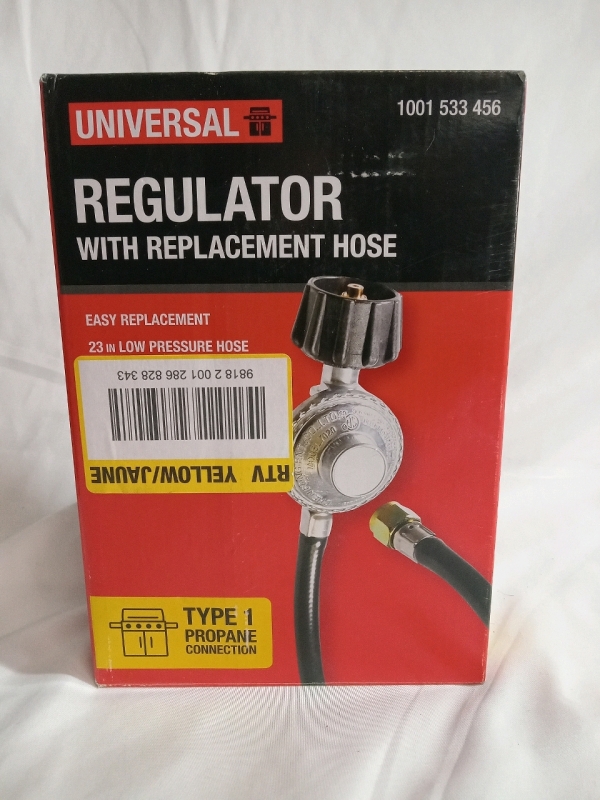 As New | Barbecue Regulator With Replacement Hose | Type 1 Propane Connection | 23" Low Pressure Hose