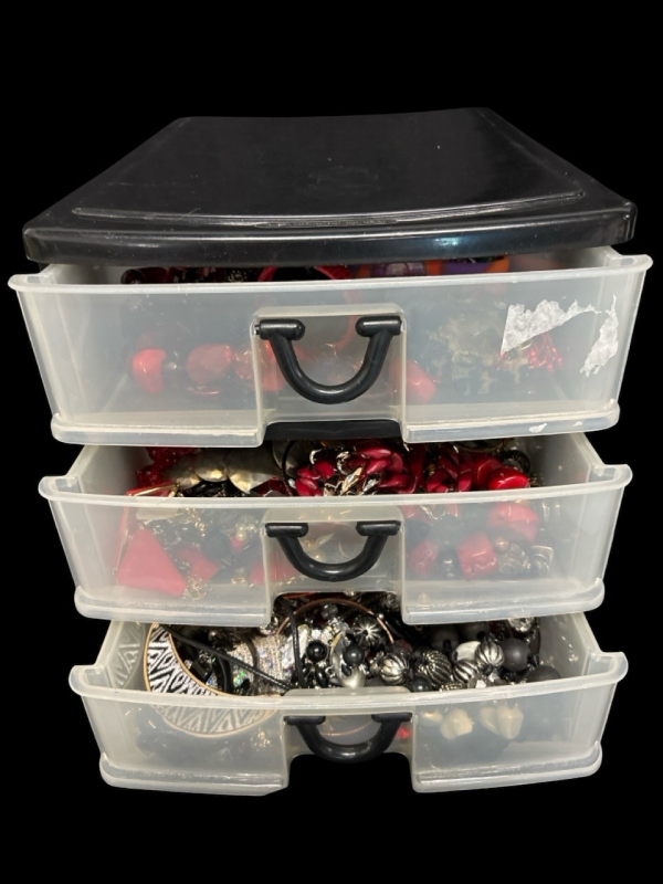 3 Drawer Bin Filled Jewelry 10 x 10 x 14Inch Approximately