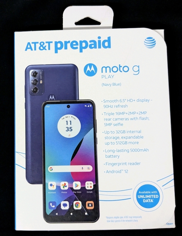 New AT&T Moto G Play 3 Navy Android 12 6.5" Smart Phone IMEI 358390901363872 | See Description