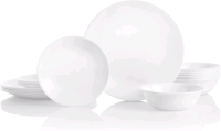 As-New 16-Piece CORELLE Vitrelle Extra Strength Premium Glass Dinnerware Set : 4 Each Dinner Plates, Salad/Side Plates, Soup/Cereal Bowls & Bowls - Winter Frost White