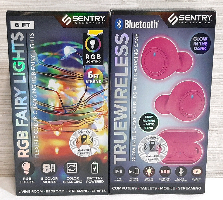 6Ft of RGB Fairy Lights with Eight Color Modes & Pair of True Wireless Glow-in-the-Dark Bluetooth Earbuds with Charging Case
