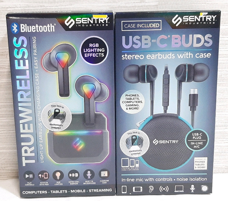 New True Wireless RGB Lighting Bluetooth Earbuds with Charging Case & USB-C Stereo Earbuds with Zip-up Case