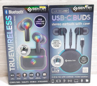 New True Wireless RGB Lighting Bluetooth Earbuds with Charging Case & USB-C Stereo Earbuds with Zip-up Case