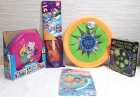 Lot of New Kids Toys, Including A 22" Pop-up Kite, Aqua Flyer, Inflatable Arm Bands, Glow in The Dark Snow & Stars & 3 Disney Themed Frisbees