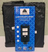 5 New Home & Lighting Outdoor LED Solar Lights w/Remotes . Motion Sensor Brightness , 14000LM (100watts) , 6500k , Shine Angle 180&deg; . Each Light measures 19 3/4"&times;8 3/4"